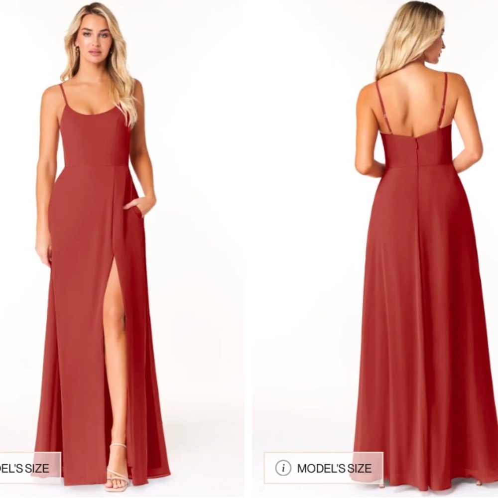 Azazie Brown and Red Slit Gown Spaghetti Strap Wedding